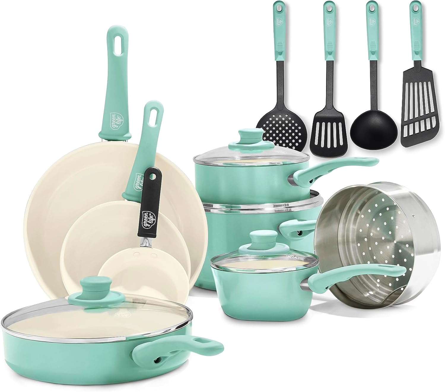 GreenLife Soft Grip 16 Piece Cookware Set